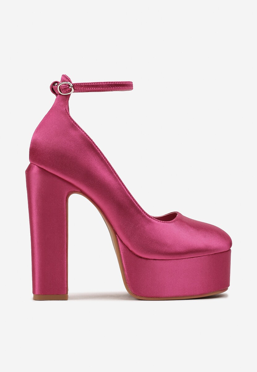 Fuksjowe Czółenka Satynowe na Platformie i Słupku Enalae