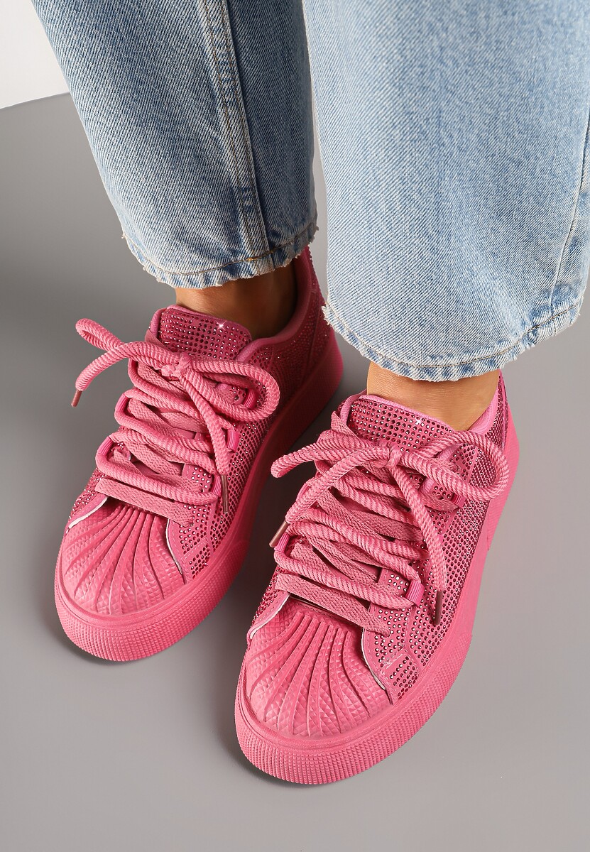 Fuksjowe Sneakersy na Grubej Podeszwie z Cyrkoniami Lisariana