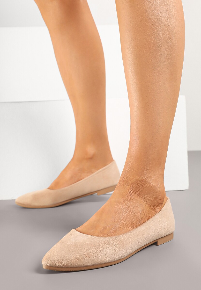 Ciemnobeżowe Basicowe Balerinki z Migdałkowym Noskiem Tulvia
