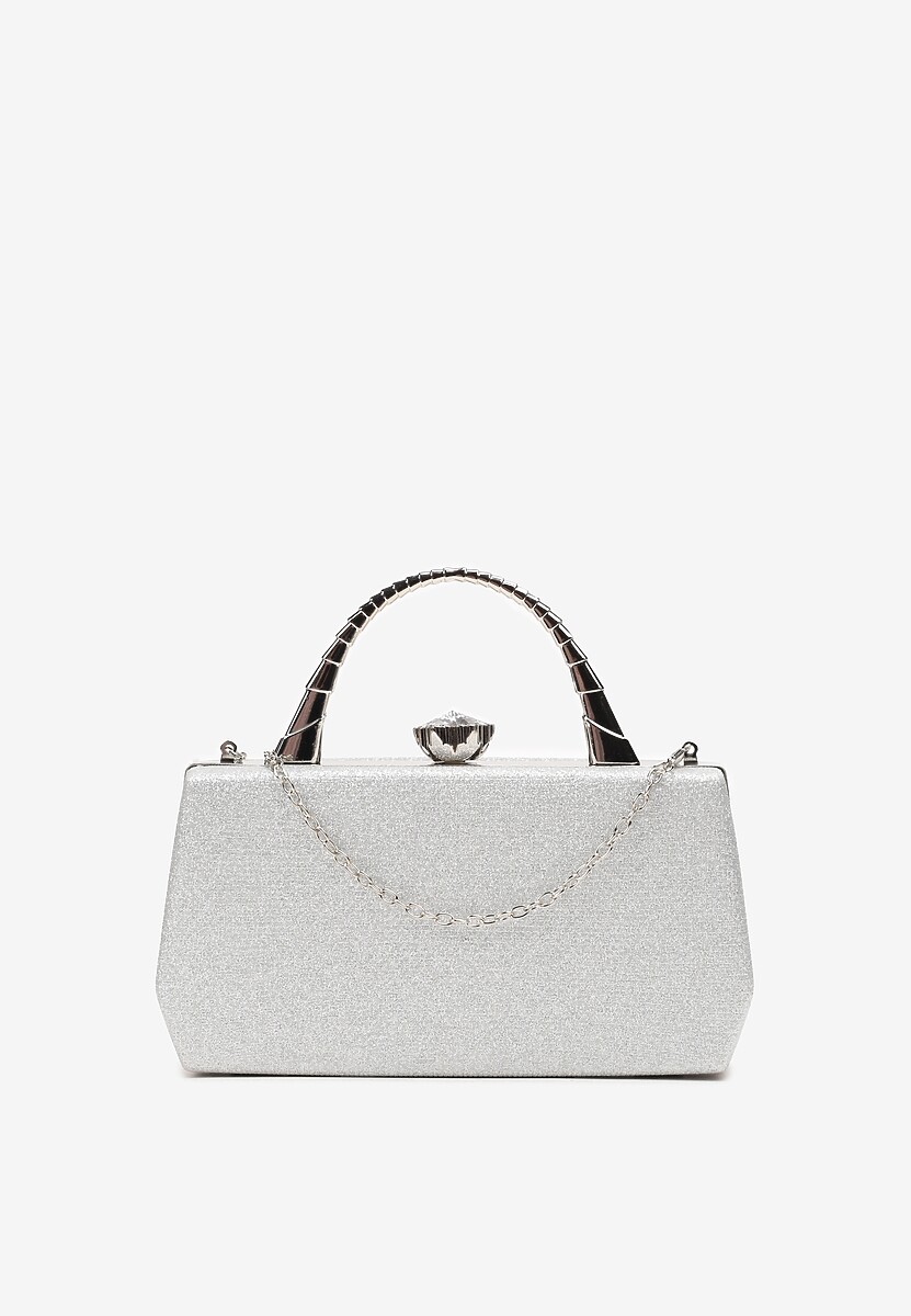 Srebrna Połyskująca Torebka Kopertówka z Rączką Bronna