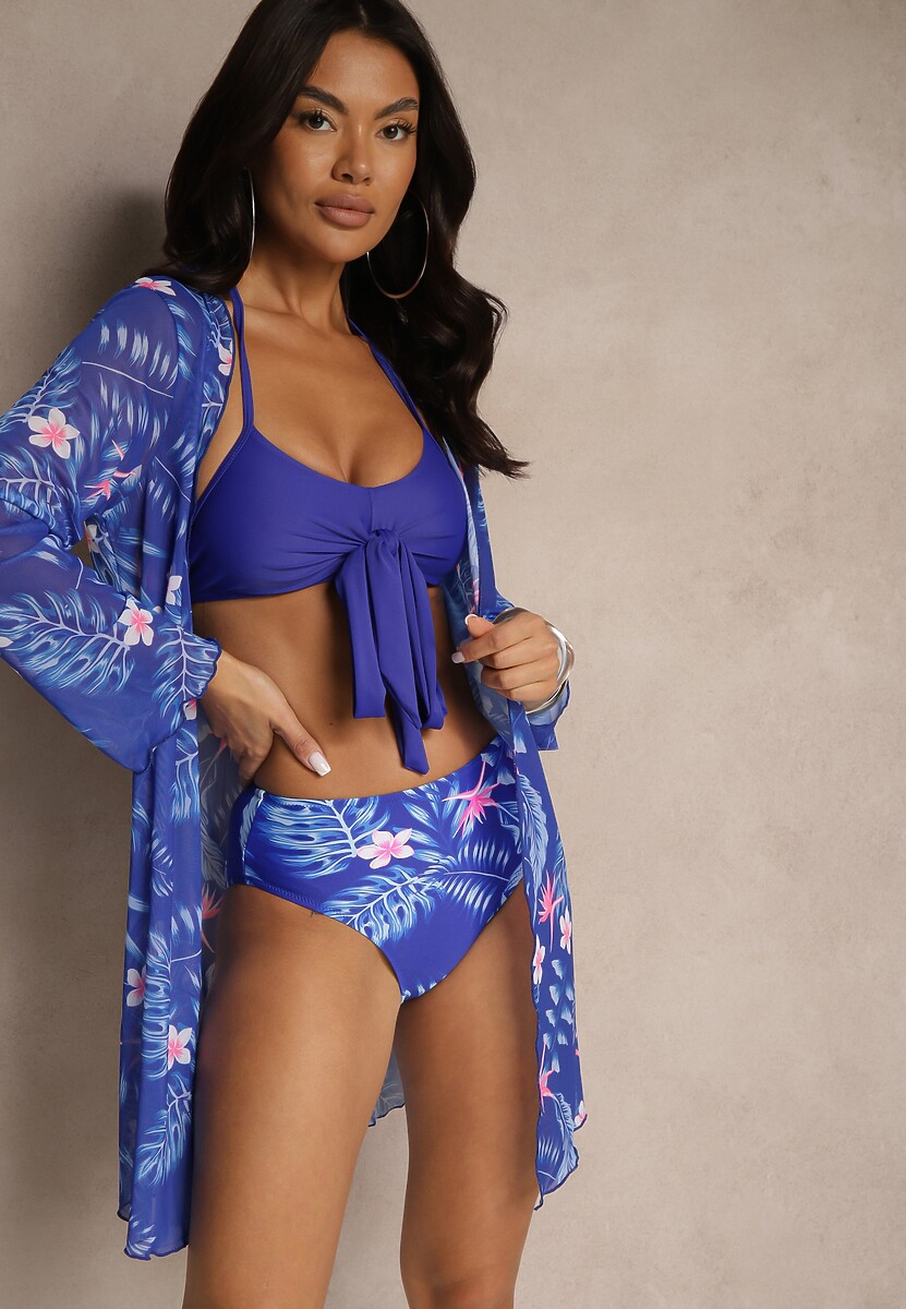 Granatowe Bikini Biustonosz z Wiązaniem i Figi z Dodatkową Siateczkową Narzutką Zarionea