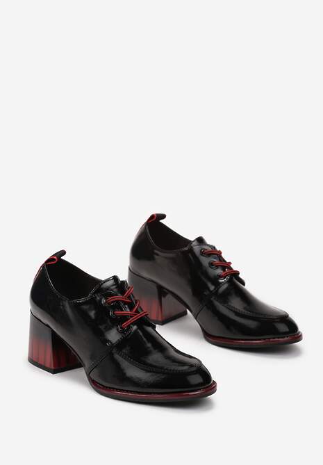 Czarne Lakierowane Półbuty Loafersy z Obcasem Ombre Fanirba