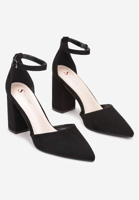 Czarne Czółenka na Słupku ze Szpiczastym Noskiem Kaylynn