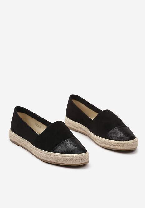 Czarne Płaskie Espadryle z Plecioną Podeszwą Geritellia