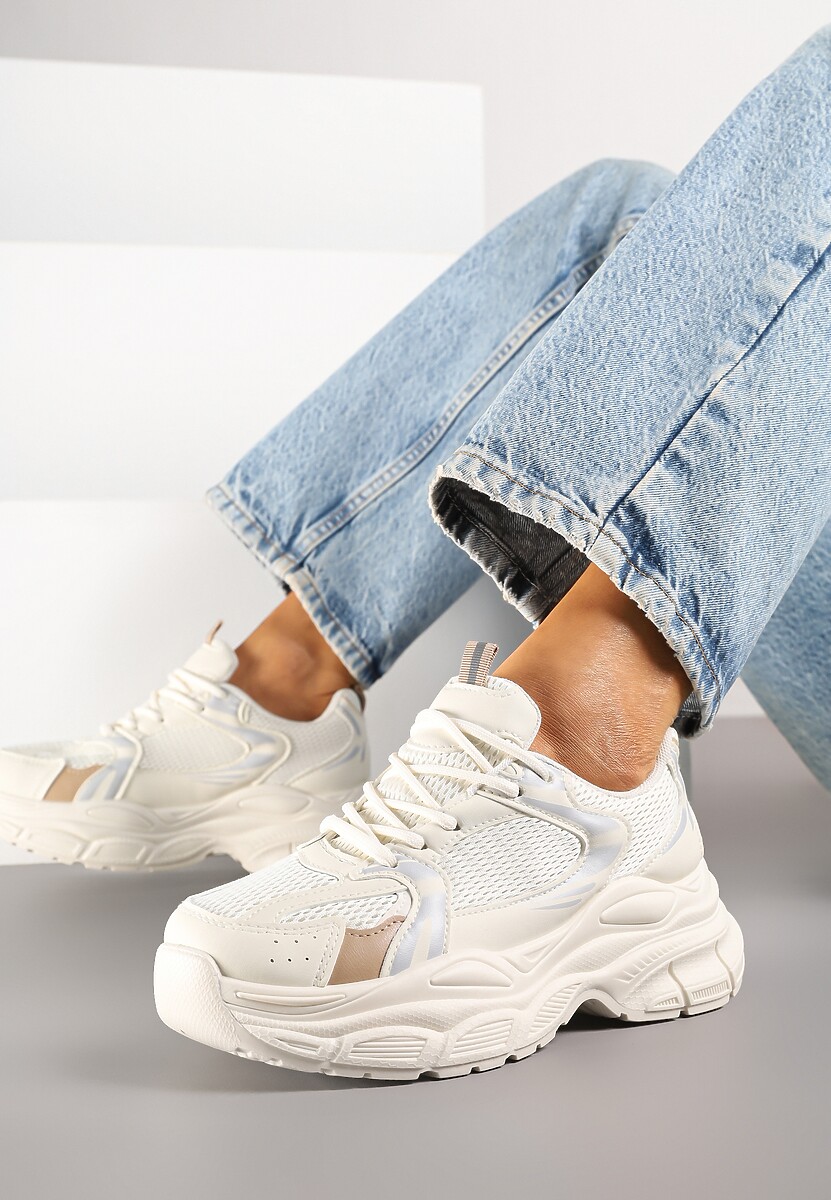 Beżowe Sneakersy Vices na Platformie Ozdobione Tłoczeniem Natiselle