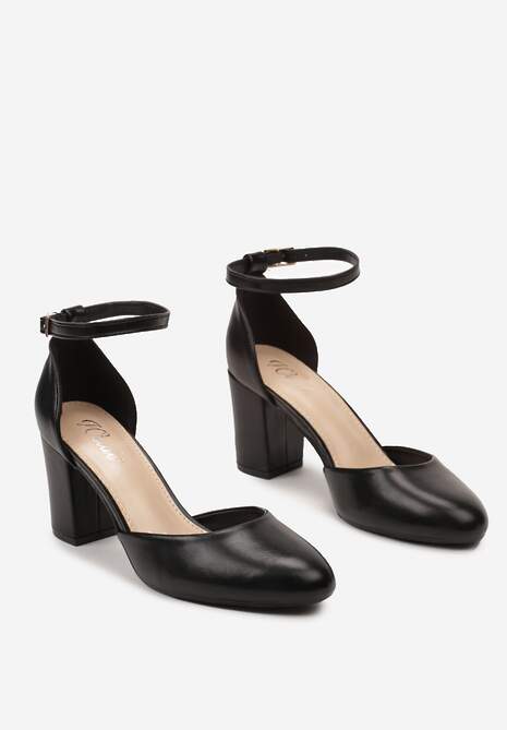 Czarne Czółenka Zapinane przy Kostce ze Sprzączką na Słupku Skriptia