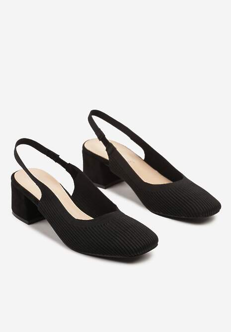Czarne Sandały Czółenka z Kwadratowym Noskiem na Słupku Elanisia