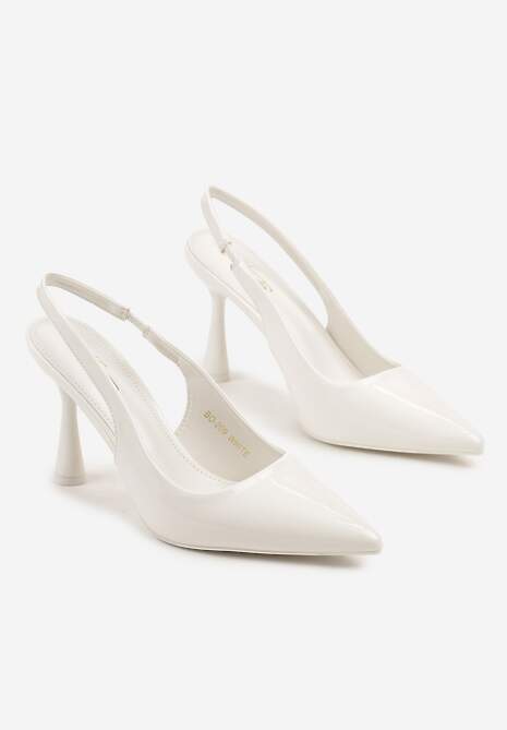 Białe Lakierowane Sandały Szpilki Typu Slingback Ulios