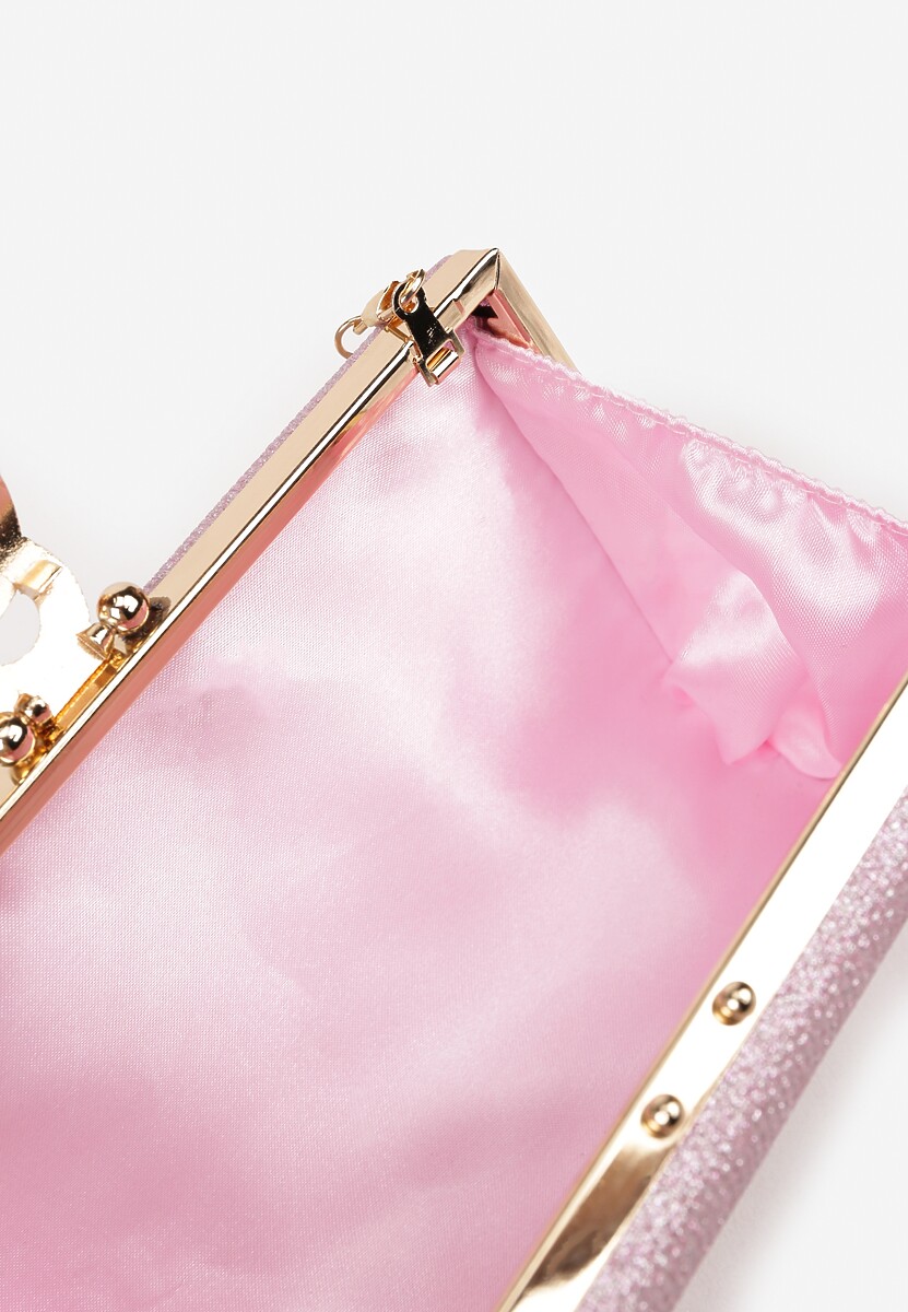Różowa Brokatowa Torebka Kopertówka z Cyrkoniami i Biżuteryjną Ozdobą Avlelia