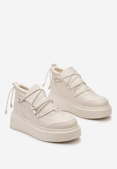 Beżowe Sneakersy z Regulowaną Gumką za Kostkę na Grubej Podeszwie Erkkia