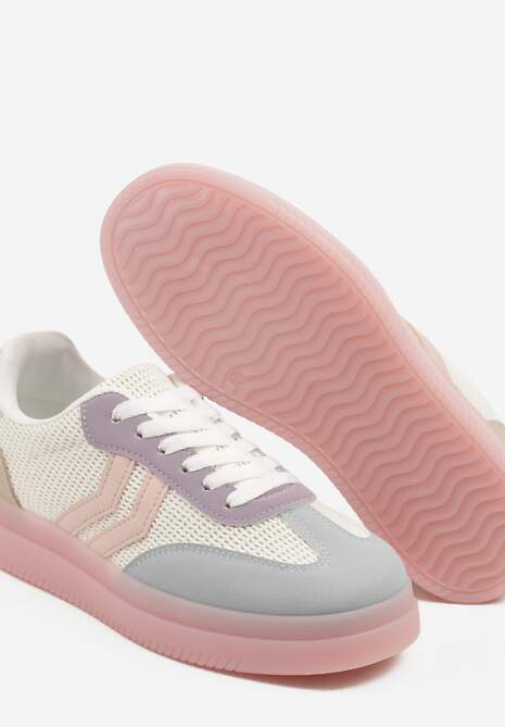 Różowo-Niebieskie Sneakersy Tenisówki Ozdobione Paskami Falovinia