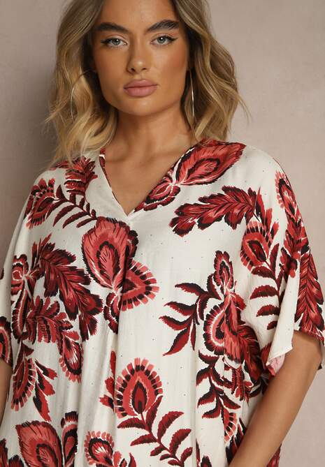 Bordowa Sukienka z Wiskozą Lnem i Cyrkoniami Sadevore