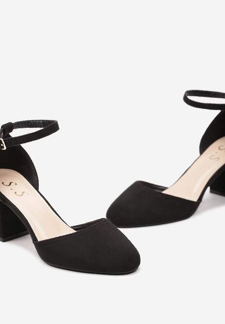 Czarne Czółenka Zapinane wokół Kostki z Ekozamszu na Słupku Tlviana