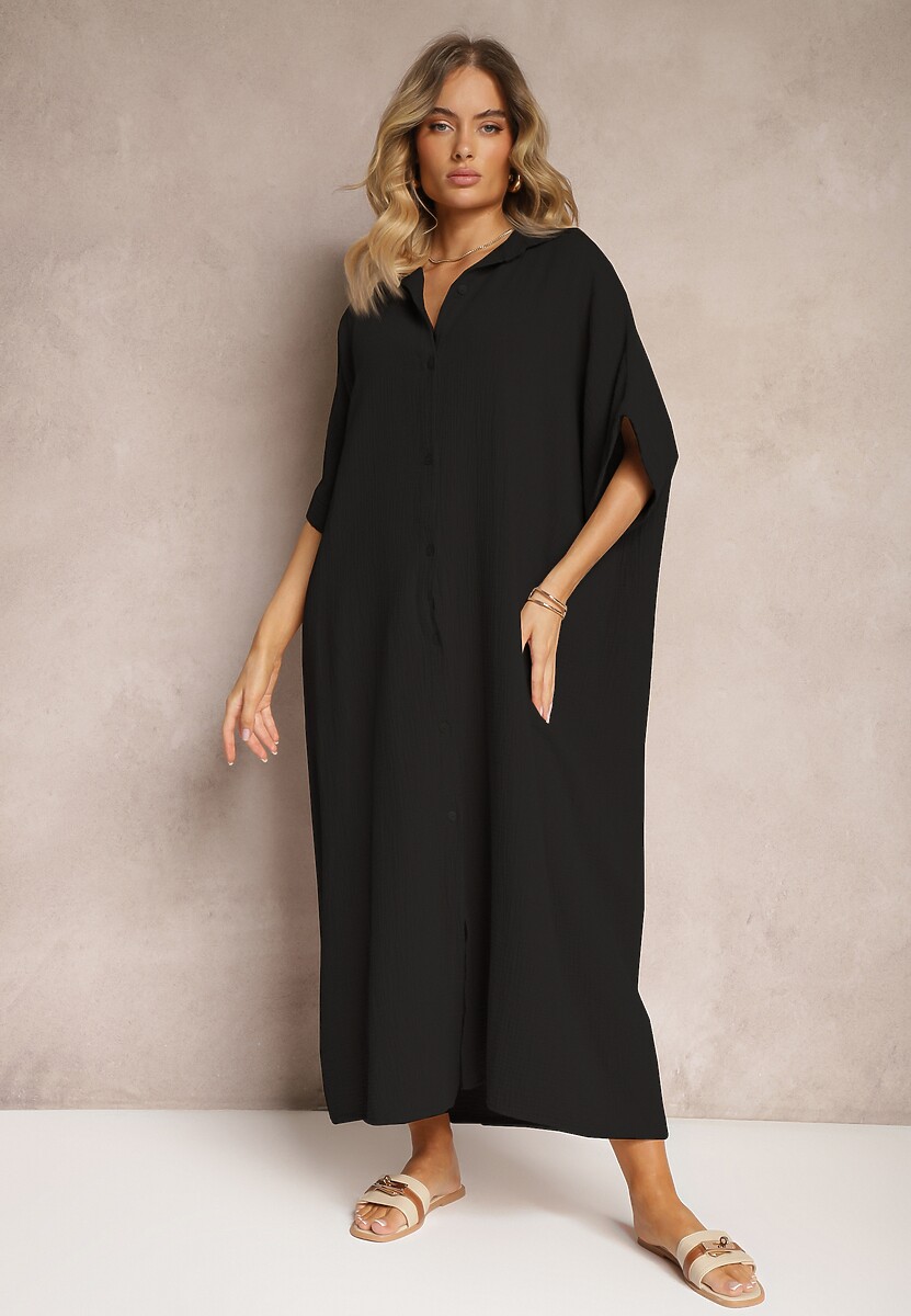Czarna Muślinowa Sukienka z Bawełny o Pudełkowym Kroju Vimaristta