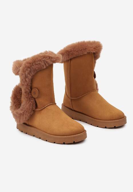 Brązowe Śniegowce na Płaskiej Podeszwie z Futerkiem Seanira