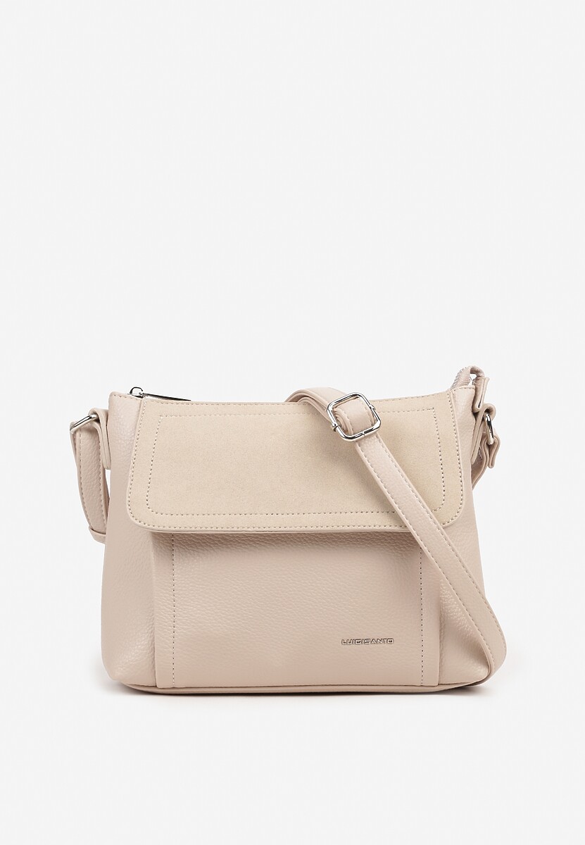 Beżowa Torebka Typu Listonoszka z Klapą i Regulowanym Paskiem Wynzedi