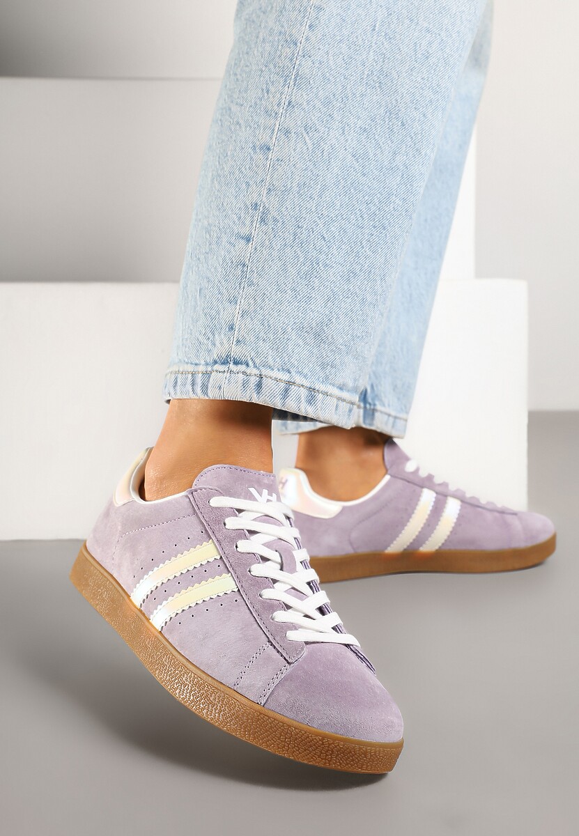 Fioletowe Sneakersy Tenisówki Ozdobione Paskami Nilavara