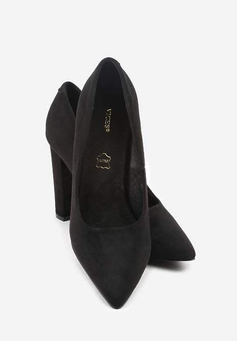 Czarne Czółenka Vices na Słupku ze Skórzaną Wkładką Pioana