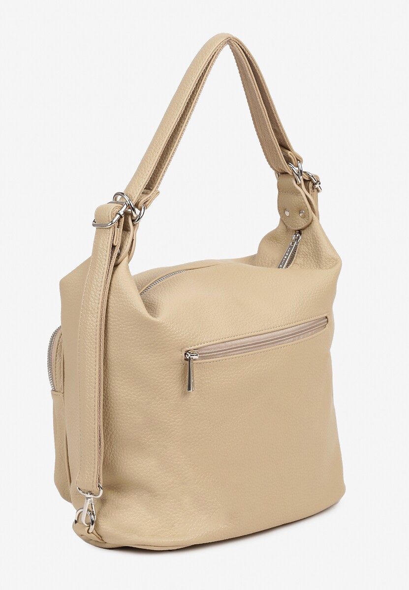 Ciemnobeżowa Torebka z Metalicznym Napisem Tevianea