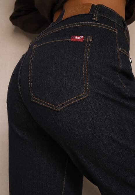 Granatowe Jeansy Mom Fit Regular Waist Ahortia