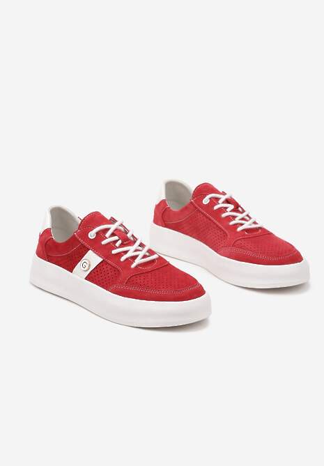 Czerwone Sneakersy Skórzane z Metaliczną Ozdobą Astevin
