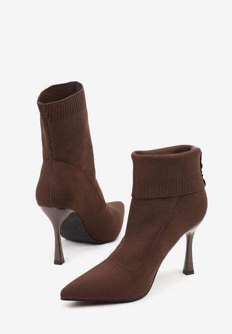 Brązowe Botki na Szpilce Vices z Elastyczną Cholewką Nallafia