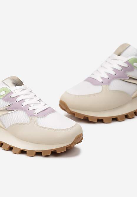 Brązowe Sneakersy na Grubej Podeszwie z Protektorem Ozdobione Wstawkami i Przeszyciami Anemil