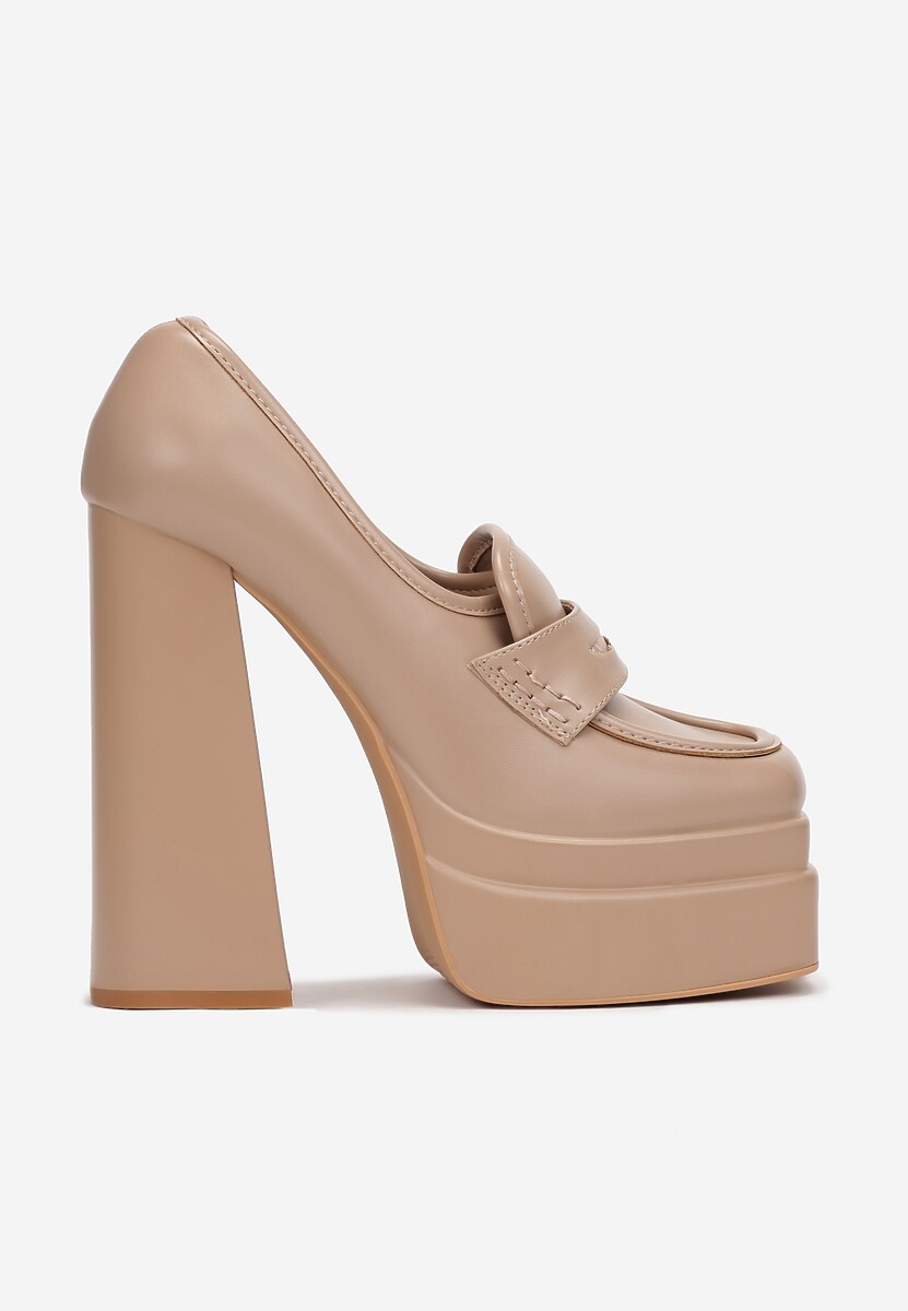 Beżowe Czółenka na Wysokim Słupku i Platformie Bayi