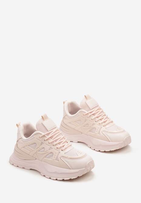 Różowe Sznurowane Sneakersy na Grubej Podeszwie z Ozdobnymi Wstawkami Ilira