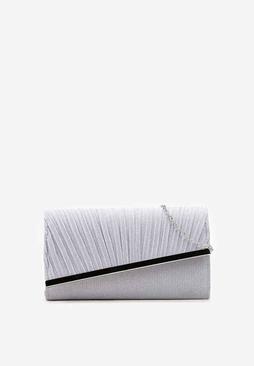Srebrna Torebka Kopertowa Ozdobiona Brokatem i Asymetryczną Klapką Trippiera