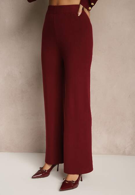 Bordowy Komplet z Dzianiny z Wiskozą Kardigan i Spodnie z Gumką Badrine