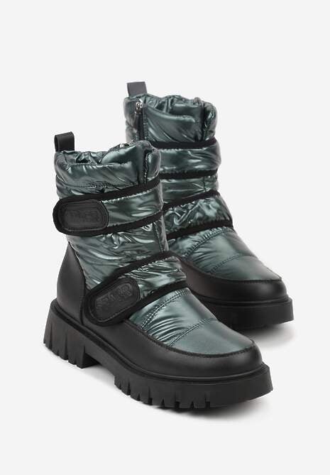 Ciemnozielone Śniegowce na Rzepy i Grubej Podeszwie Cashel