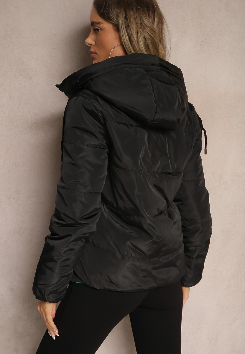 Czarno-Zielona Pikowana Kurtka Dwustronna z Kapturem Ozdobiona Suwakami Nevetila