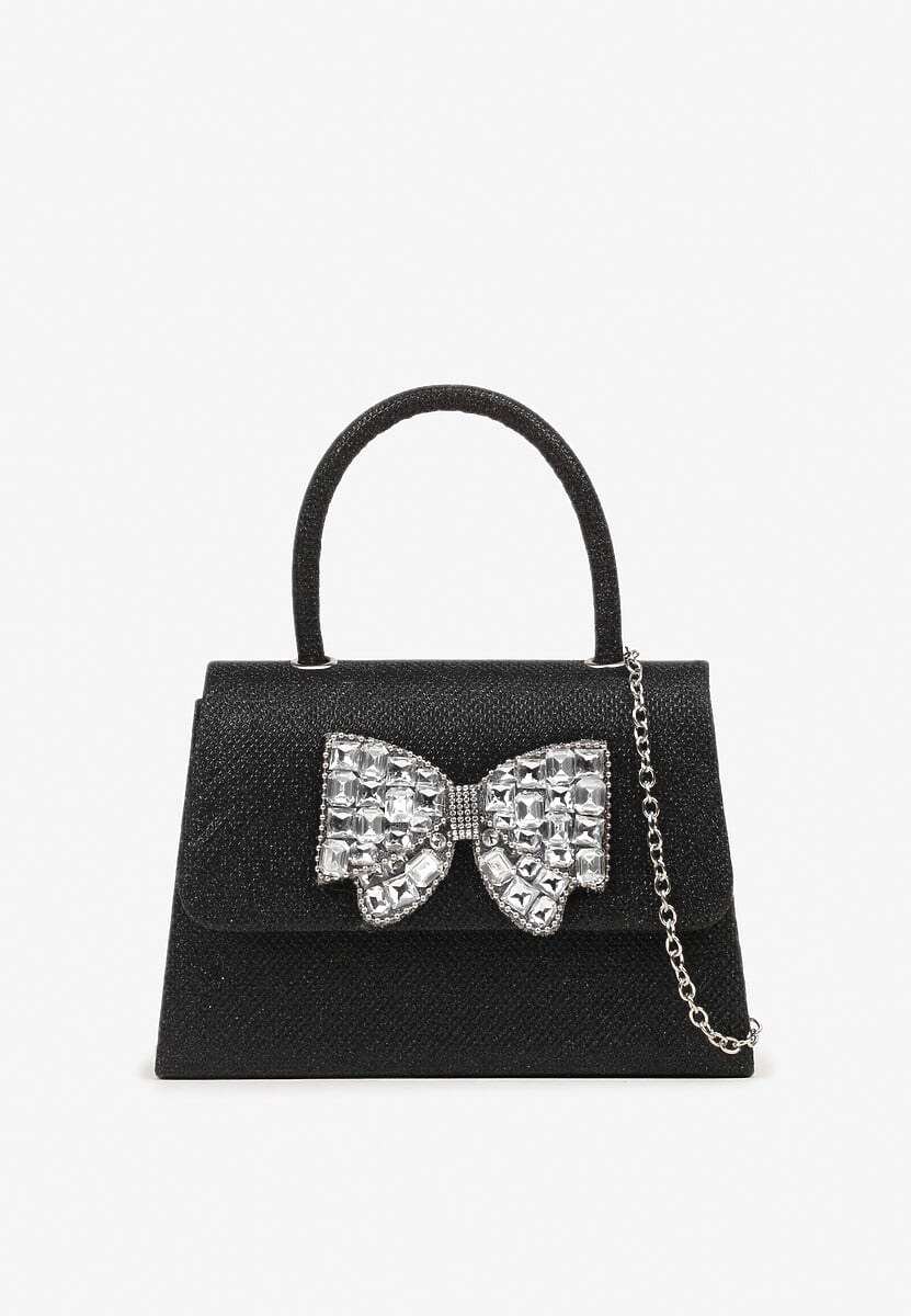 Czarna Torebka Kopertówka z Cyrkoniową Kokardą Desslia