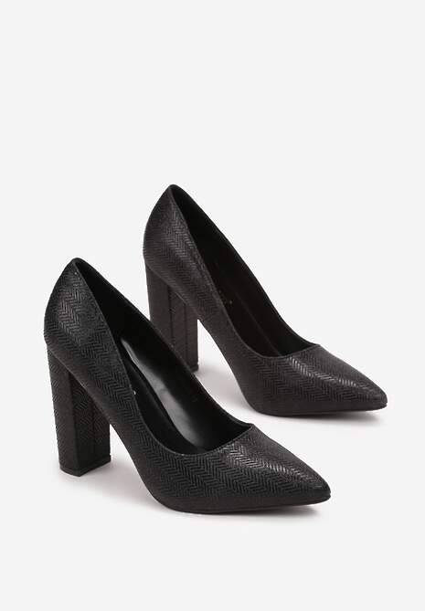 Czarne Czółenka z Brokatem na Słupku Karicia