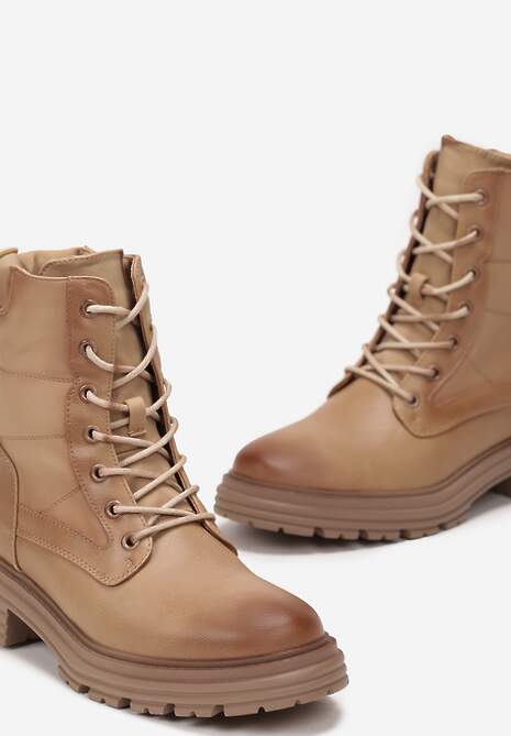 Beżowe Botki w Stylu Workerów Grunge Lenikka