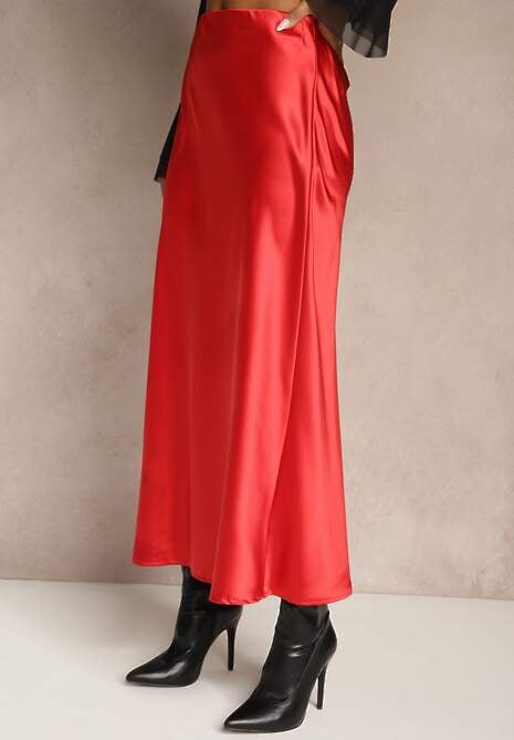Czerwona Spódnica Satynowa High Waist Pillizze