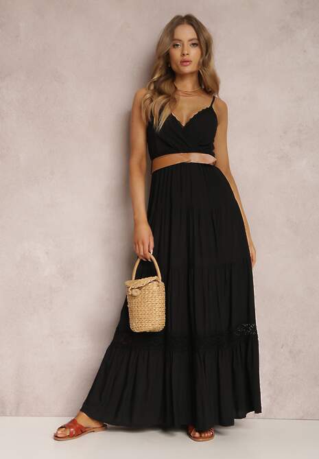 Czarna Sukienka z Paskiem Asoonice