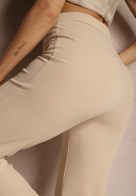 Beżowe Spodnie z Wiskozą High Waist w Eleganckim Stylu Tatariela