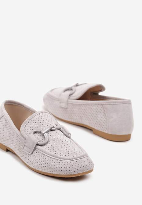 Szare Płaskie Mokasyny z Klamerką Chrisstelle