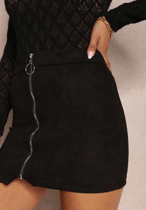 Czarna Spódnica Trapezowa z Suwakiem Afira