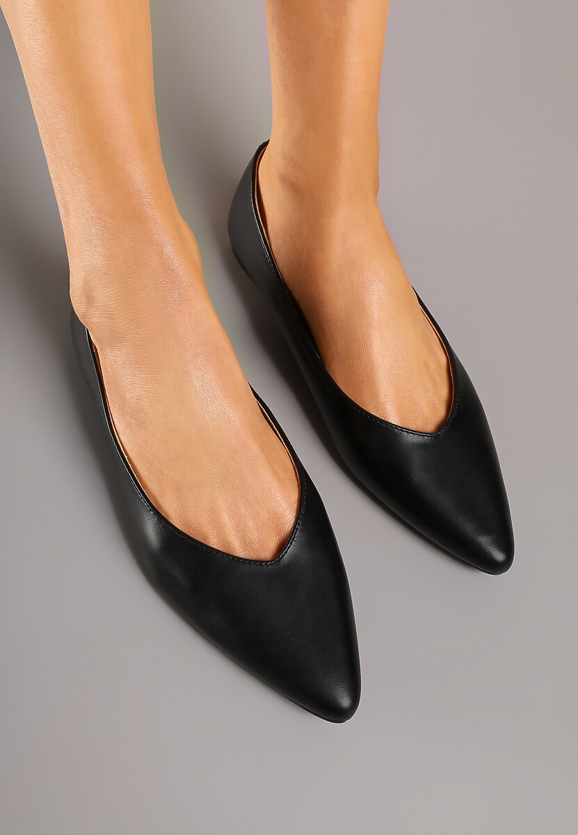 Czarne Balerinki Vices Ozdobione Migdałowym Noskiem Neoranea