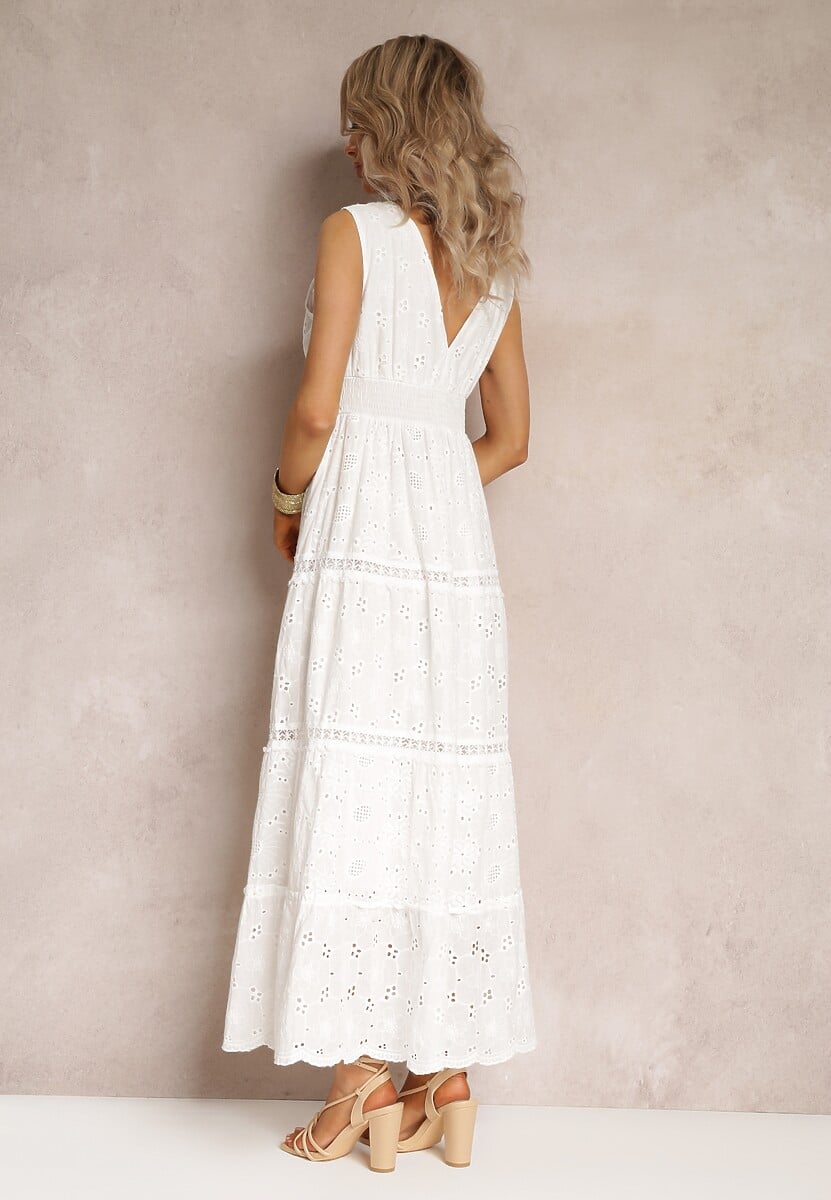 Biała Bawełniana Sukienka Maxi z Haftowanej Tkaniny Jive