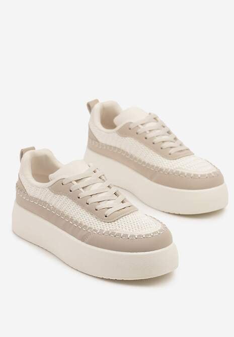 Beżowe Sneakersy na Platformie Ozdobione Plecionką Nilaraviela