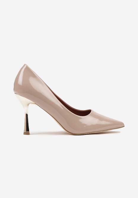 Beżowe Szpilki Vices Lakierowane z Wkładką ze Skóry Naturalnej Olorissa