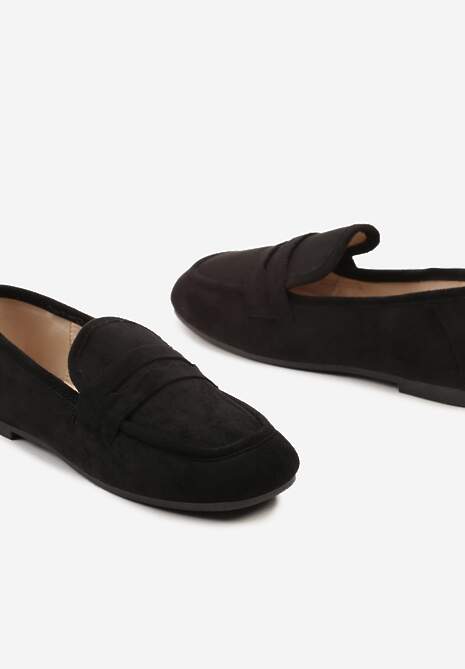 Czarne Casualowe Wsuwane Mokasyny na Płaskiej Podeszwie z Ozdobnym Elementem na Przodzie Janesstia