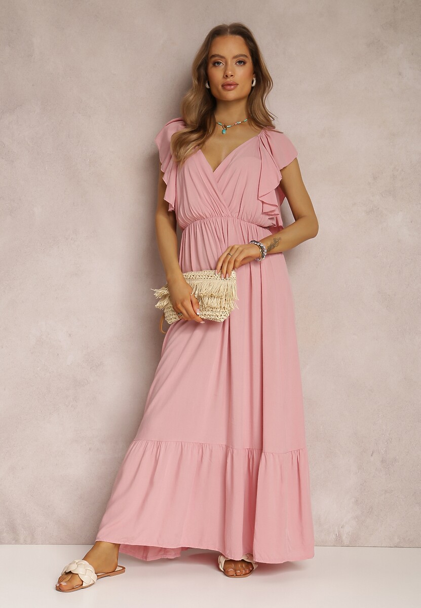 Różowa Sukienka z Wiskozy Ganogeus