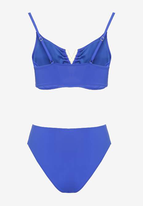 Niebieskie Bikini Majtki Figi i Biustonosz Ozdobiony Metaliczną Aplikacją Kinniela
