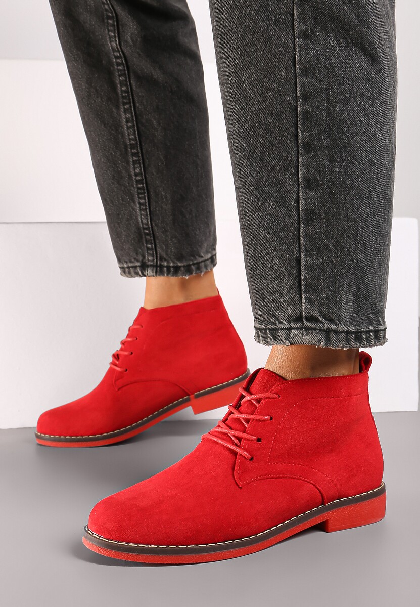 Czerwone Botki z Sznurowaniem Wasicia