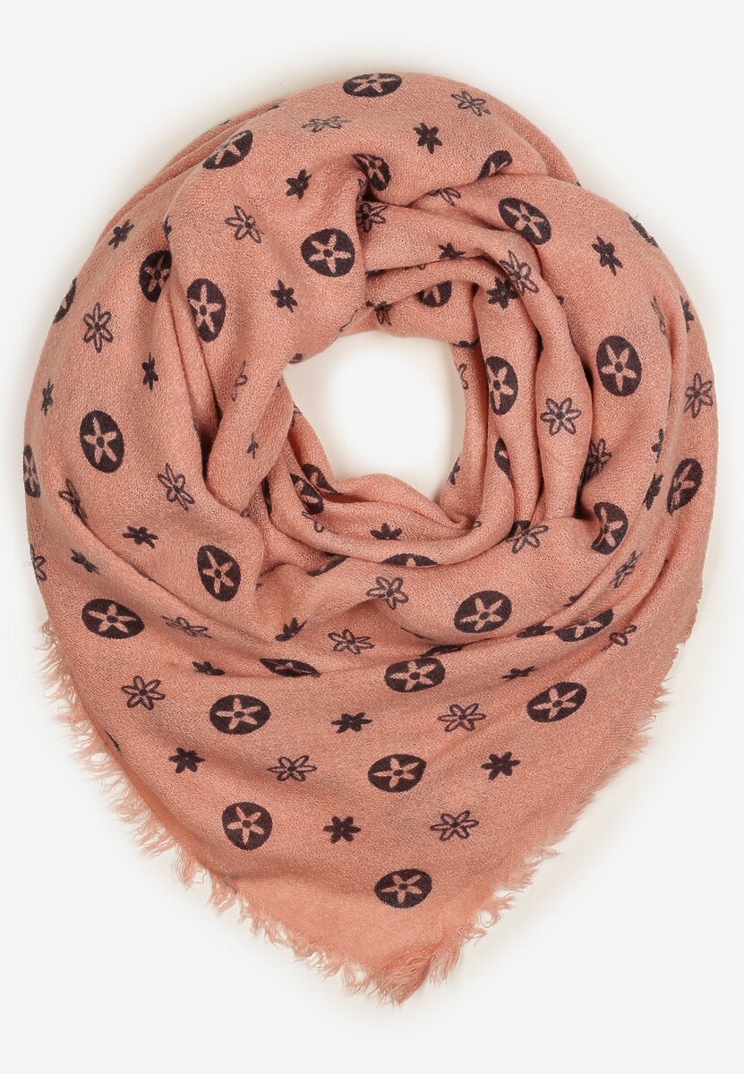 Ciemnoróżowy Szalik Ozdobiony Geometrycznym Motywem z Frędzlami Nomirya